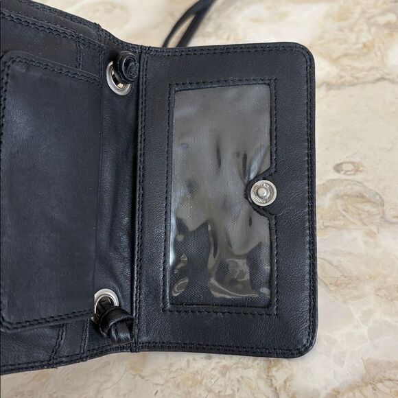 Delane Black Leather Tri-Fold Wallet Crossbody - Picture 11 of 14